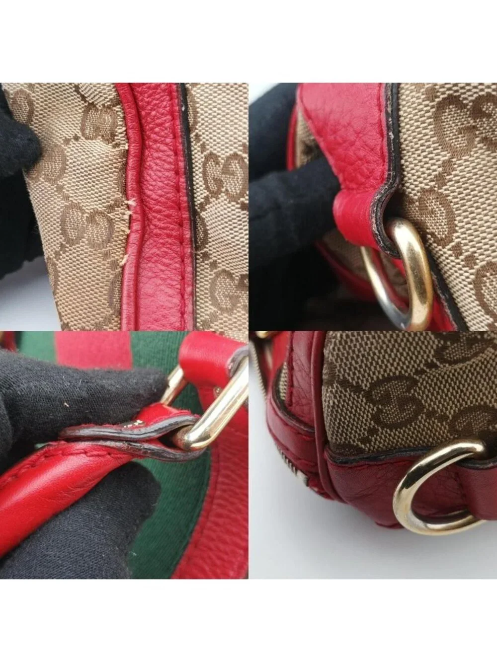 Gucci Sherry Line Beige Red Green Canvas Leather Shoulder Bag